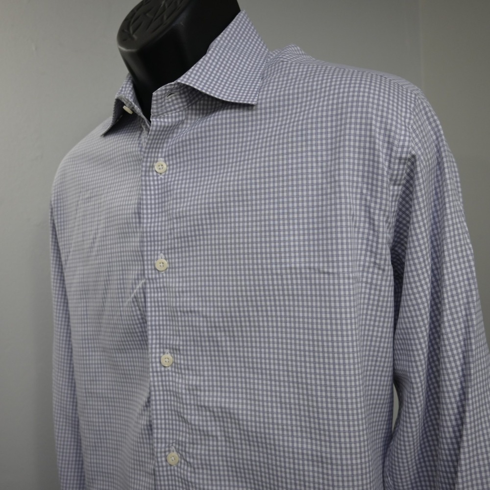 David Donahue Dress Shirt Plaid Long Sleeve Button Up Mens Size 16 34/35 Large